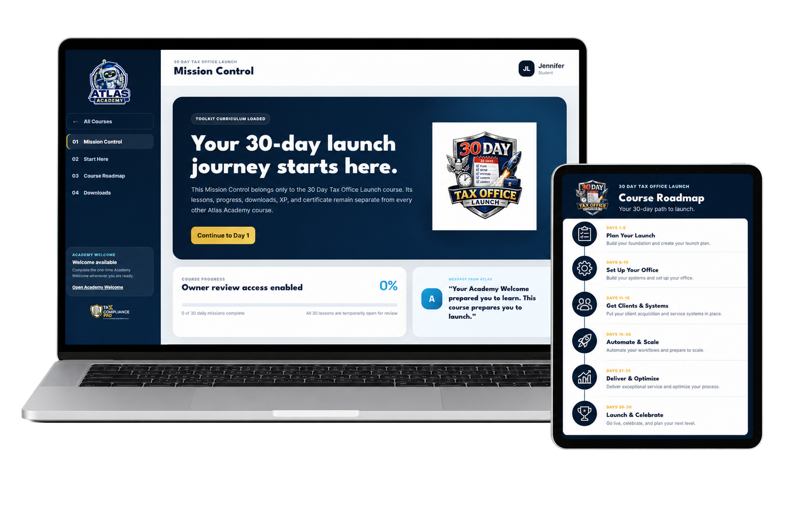 30 Day Tax Office Launch course inside Atlas Academy Mission Control